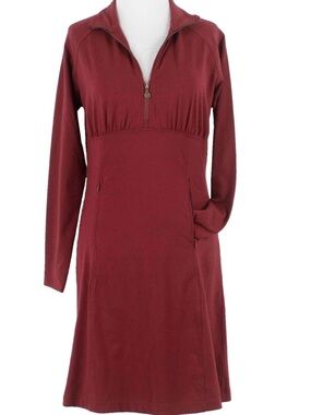 sahalie Burgundy Zip-Neck Long Sleeve Dress